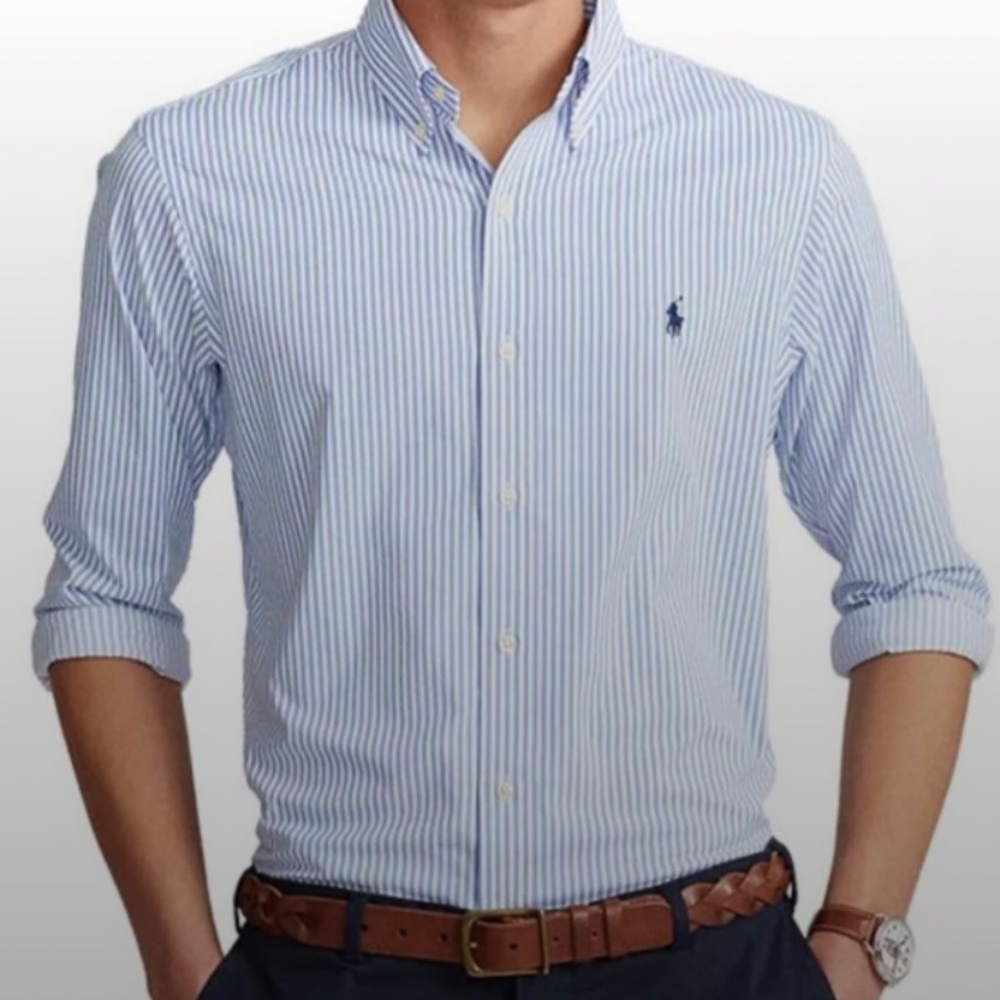 Ralph Lauren Slim Fit Performance Button Down | Size:Medium | Color: Pale Blue - Picture 9 of 9